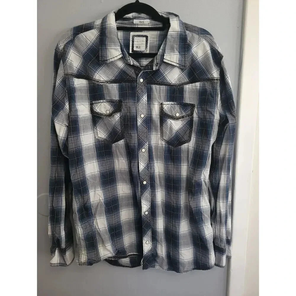 BKE Buckle Shirt Mens Button Up Western Plaid Long Sleeve SZ 2xl 100% COTTON